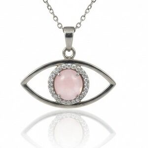 Silver Evil Eye Necklace with Pink Rose Quartz‎ and Crystal Accents
